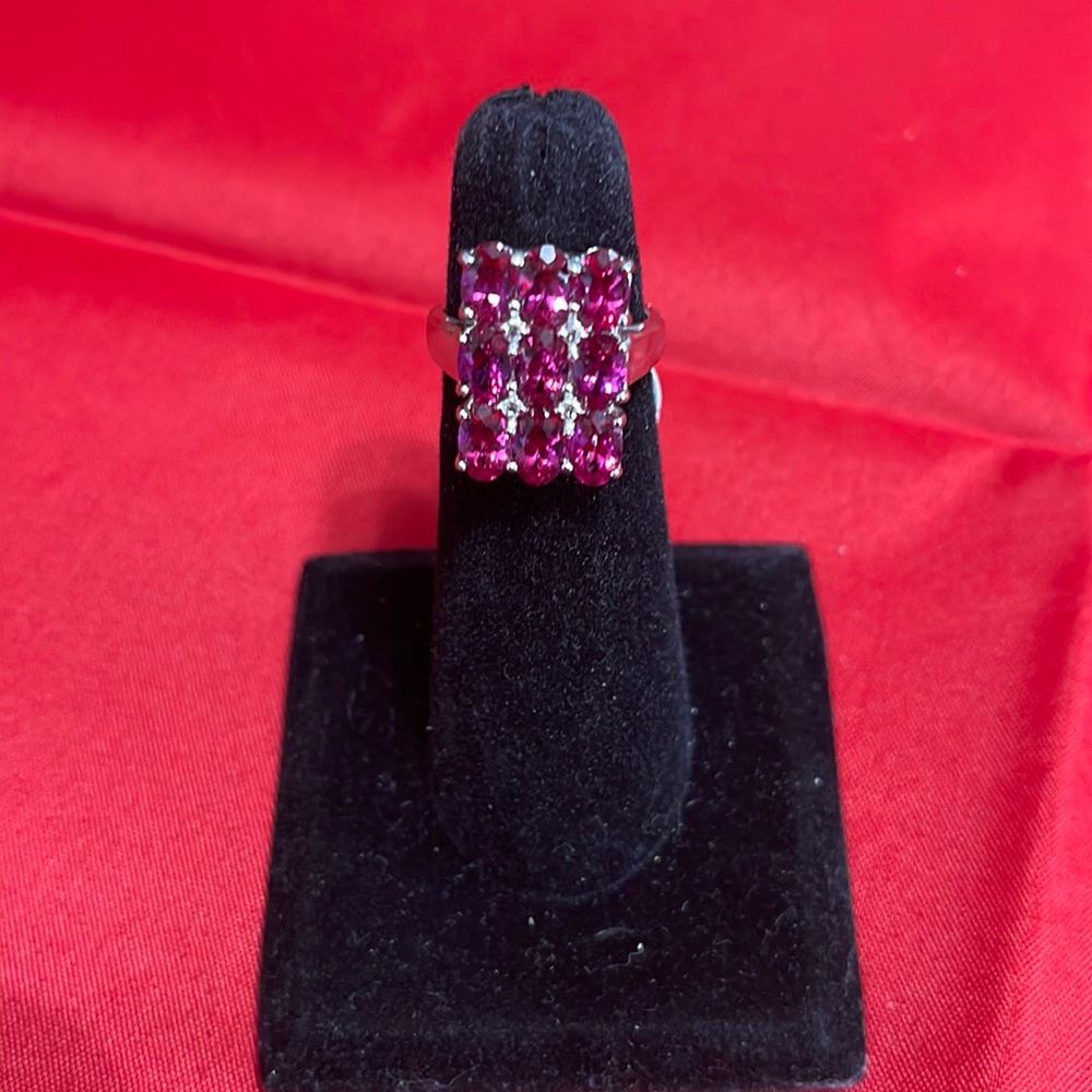 Lab created bixbite in 925 silver ring